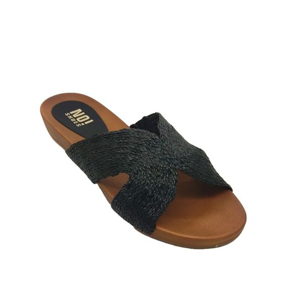 Ladies Shoes No! Shoes Yeast Black Weave Low Wedge Sandal Slides - Picture 2 of 3